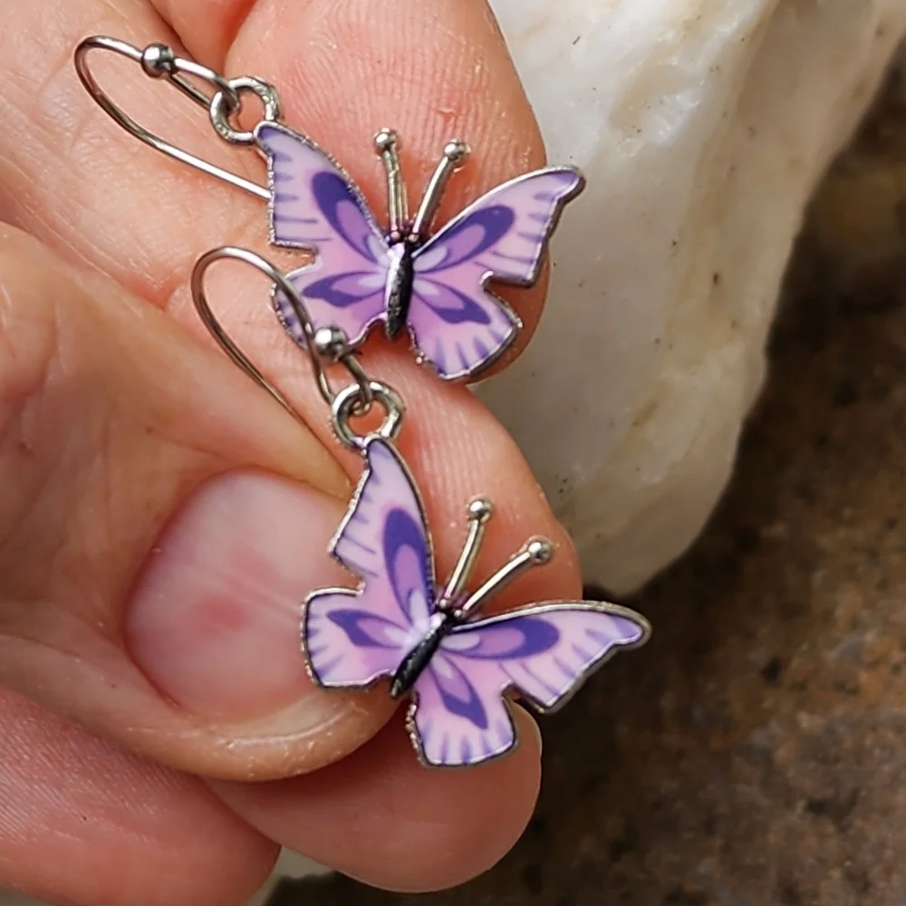 ❤️ Macy's Jewelry Purple Little Butterfly Designer Minimalist Earrings